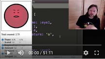 A screenshot from a screencast with a text editor, Noah's face and a little animated face looking annoyed.