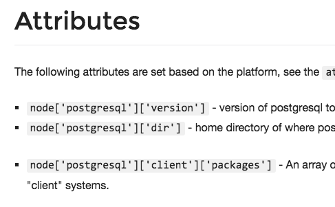 Attribute docs from the Postgres cookbook