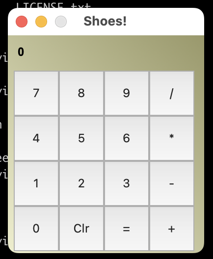 a screenshot of a calculator app with the window title 'Shoes'